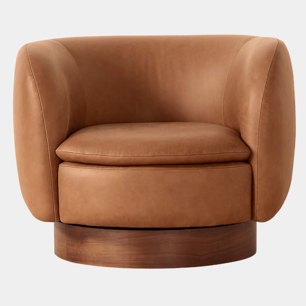 Modern Cognac Swivel Barrel Accent Chair