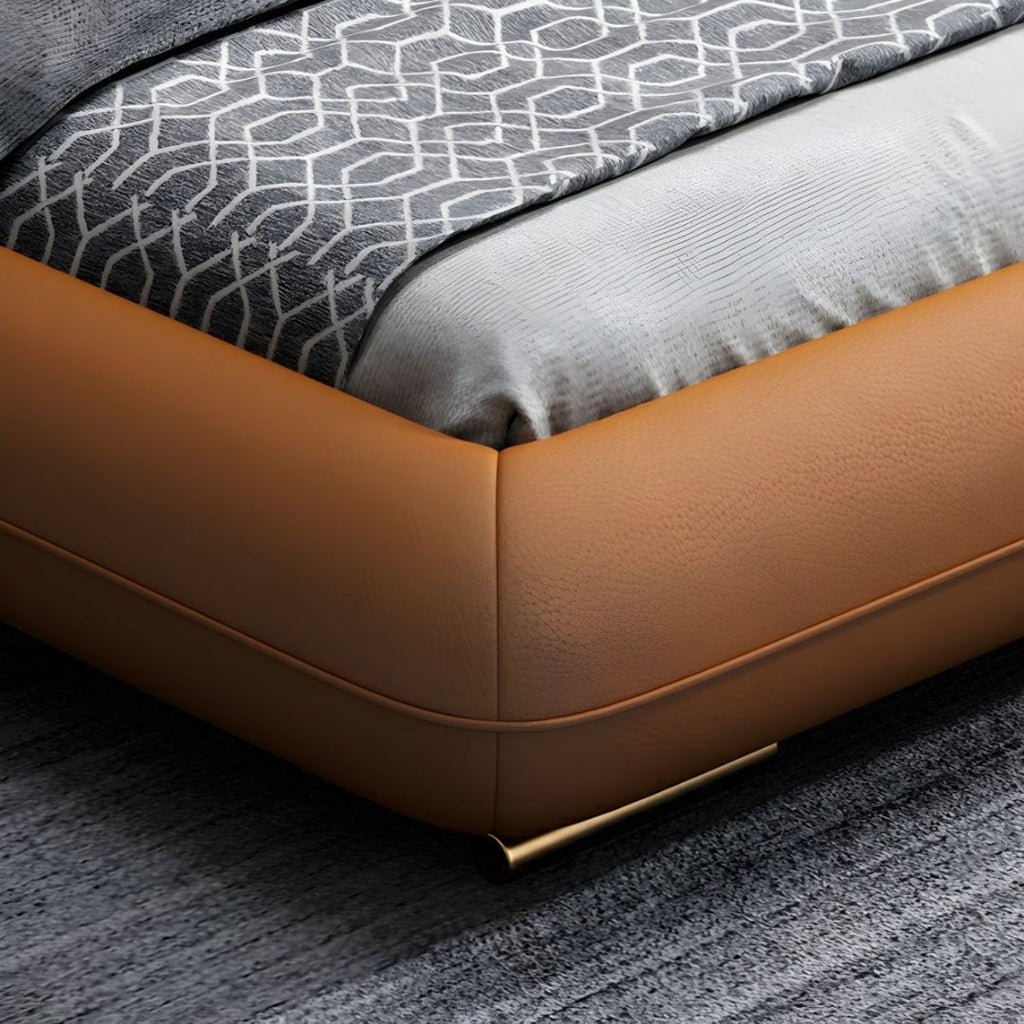 Luxe Tan Modern Leather Bed