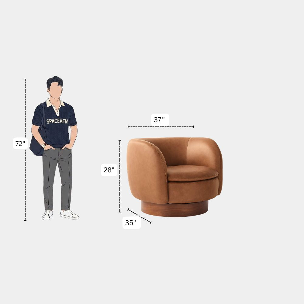 Modern Cognac Swivel Barrel Accent Chair