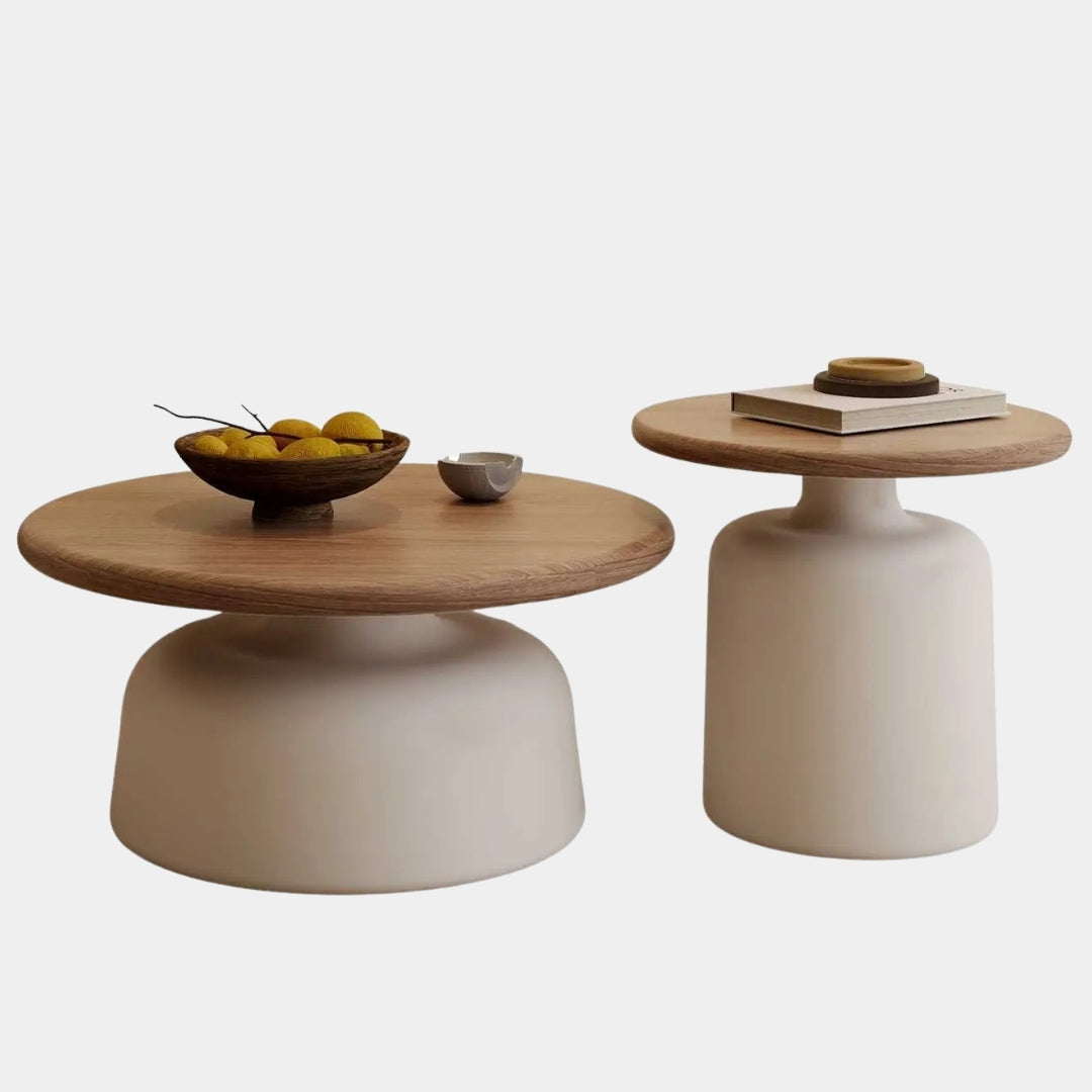 Sculpted Stonewood Circular Duo Tables

