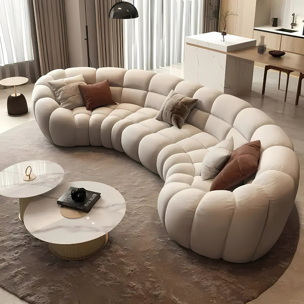 4 Seater Luxe Bubble Tufted Upholstered Curved Sofa