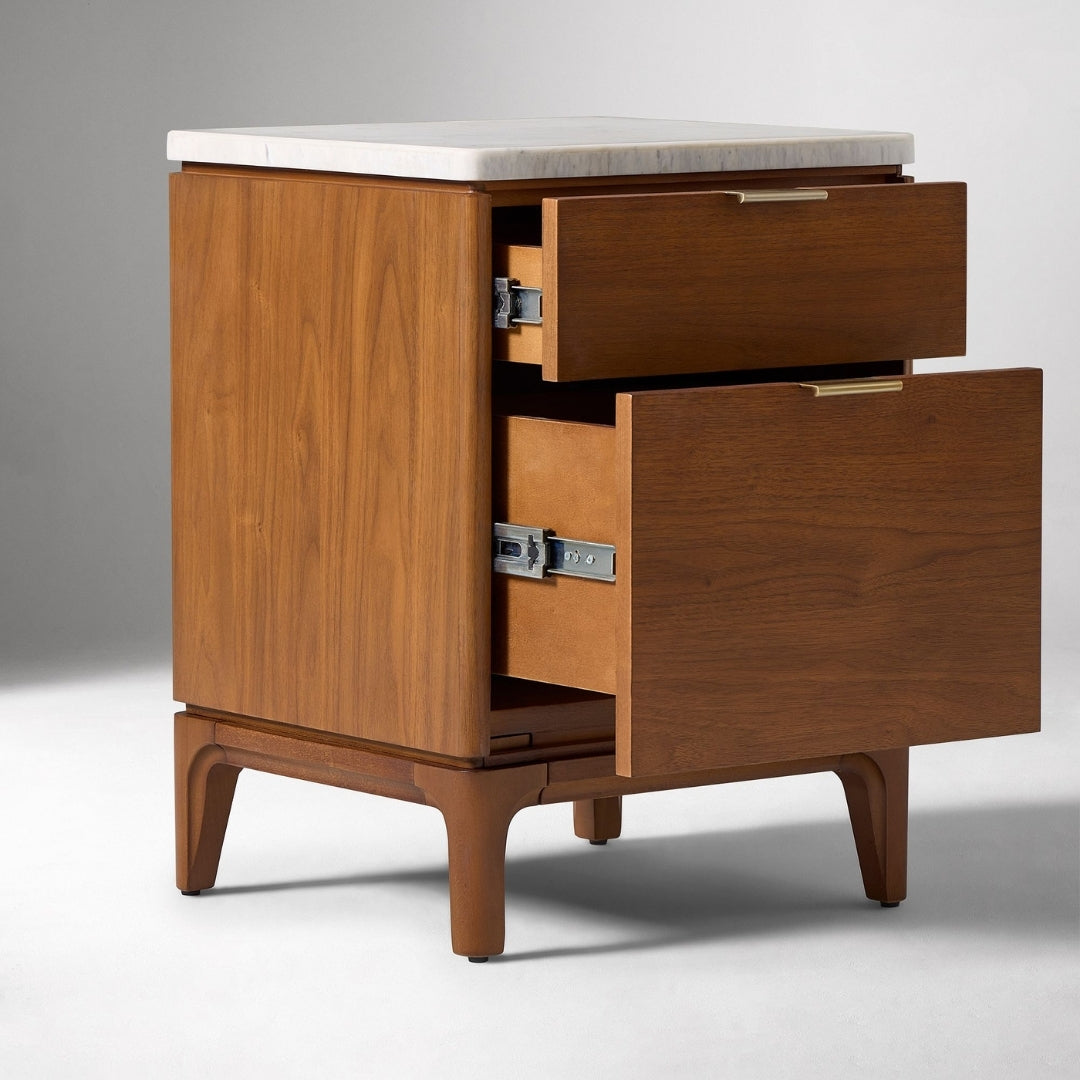 Elegant Two-Drawer Marble Top Nightstand