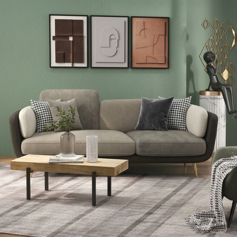 Modern Two-Tone Mid-Century 3 Seater Sofa 4