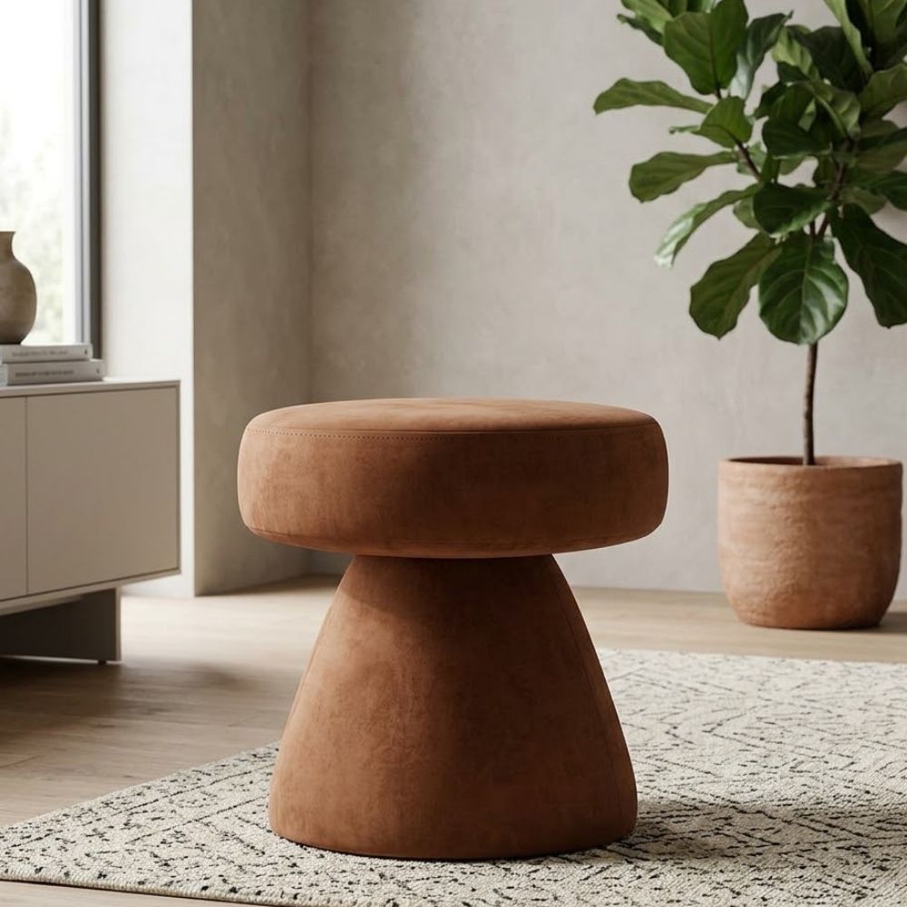 Caramel Brown Velvet Round Pouf