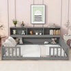 Full Size Floor Kids Bed With Multipurpose Shelves