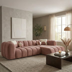 5 Seater Fluted Dusky Pink L-Shape Sectional Sofa