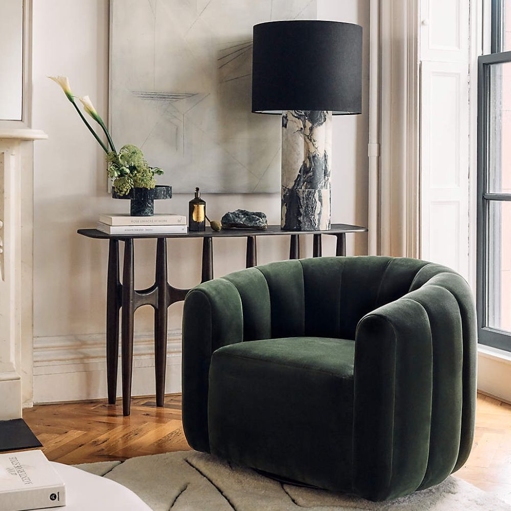 Modern Olive Green Barrel Accent Chair