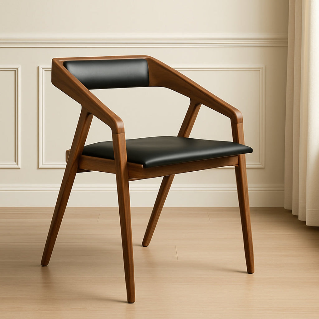 Modern Wood Frame Armchair with Black Seat


