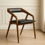 Modern Wood Frame Armchair with Black Seat

