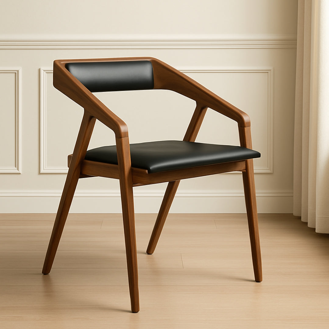 Modern Wood Frame Armchair with Black Seat

