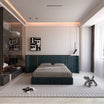 King-Size Navy Bed with Velvet Cushioned Upholstery