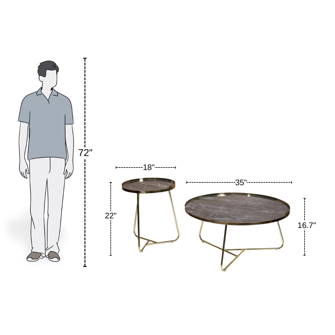 Golden Edge Black Marble Coffee Table Duo

