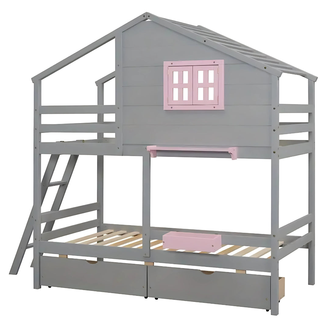 Twin Over Twin Kids Bunk Bed With Drawers
