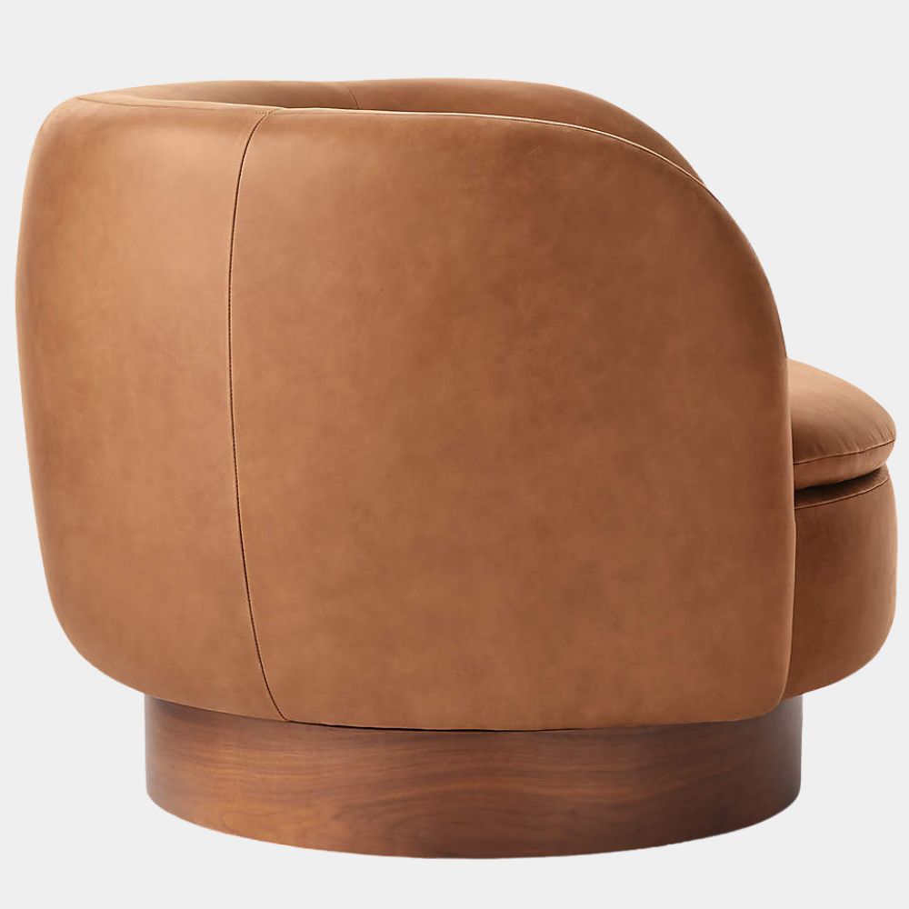 Modern Cognac Swivel Barrel Accent Chair