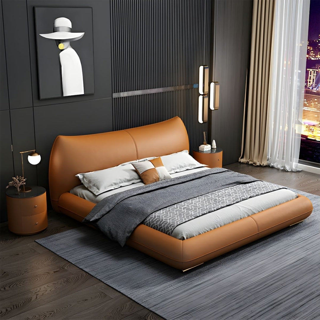 Luxe Tan Modern Leather Bed