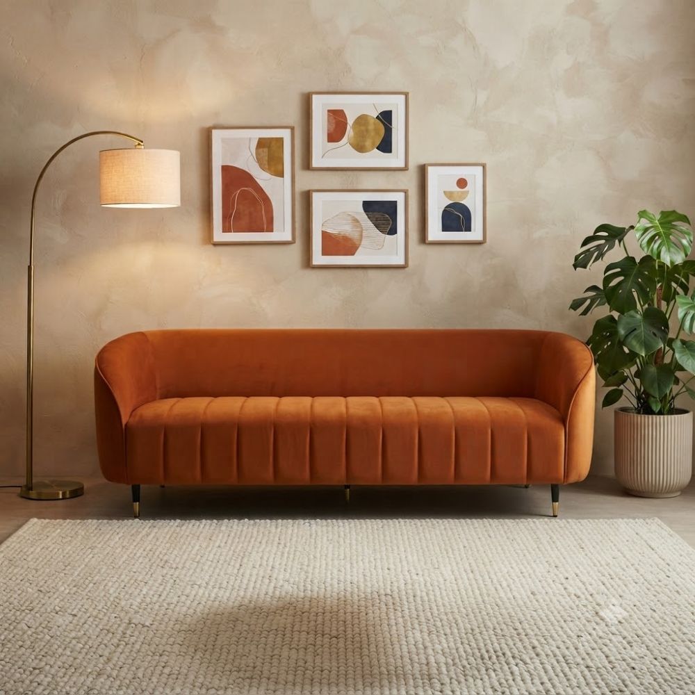 3 Seater Modern Curved Channel Lounge Sofa