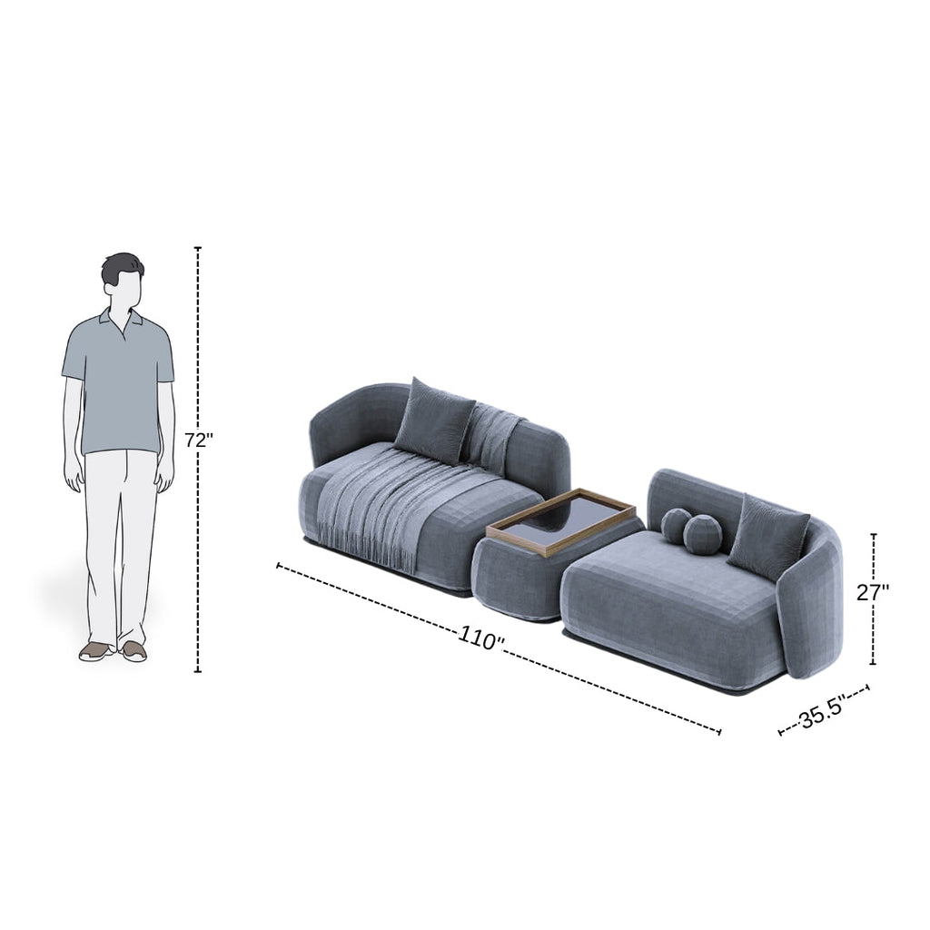 Stylish 4 Seater Cool Grey Sofa With Movable Center Unit
