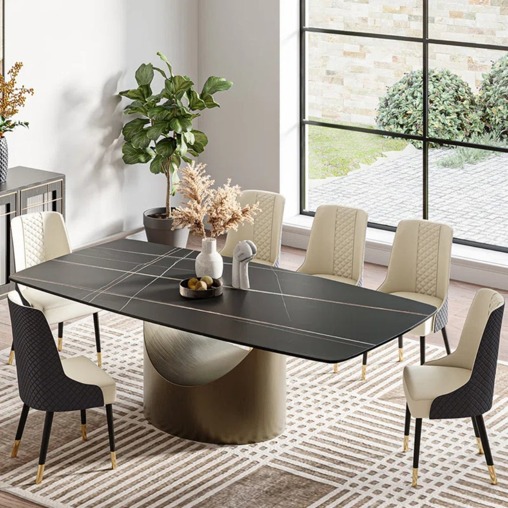 8 Seater Black Sintered Stone Rectangular Dining Table 