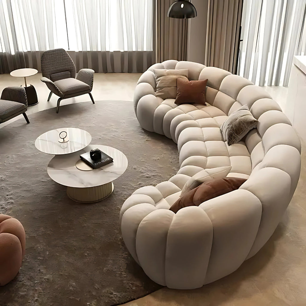 4 Seater Luxe Bubble Tufted Upholstered Curved Sofa