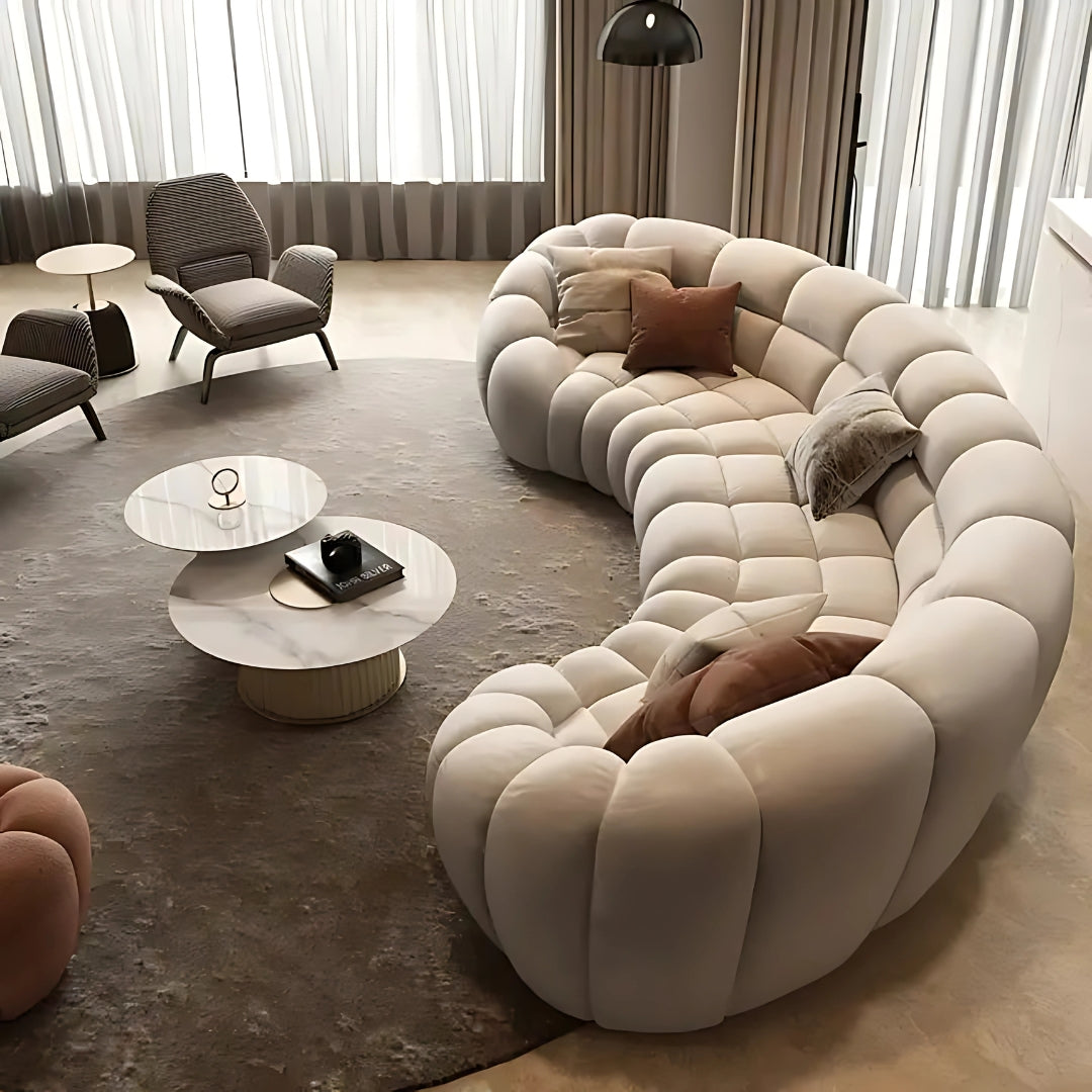 4 Seater Luxe Bubble Tufted Upholstered Curved Sofa