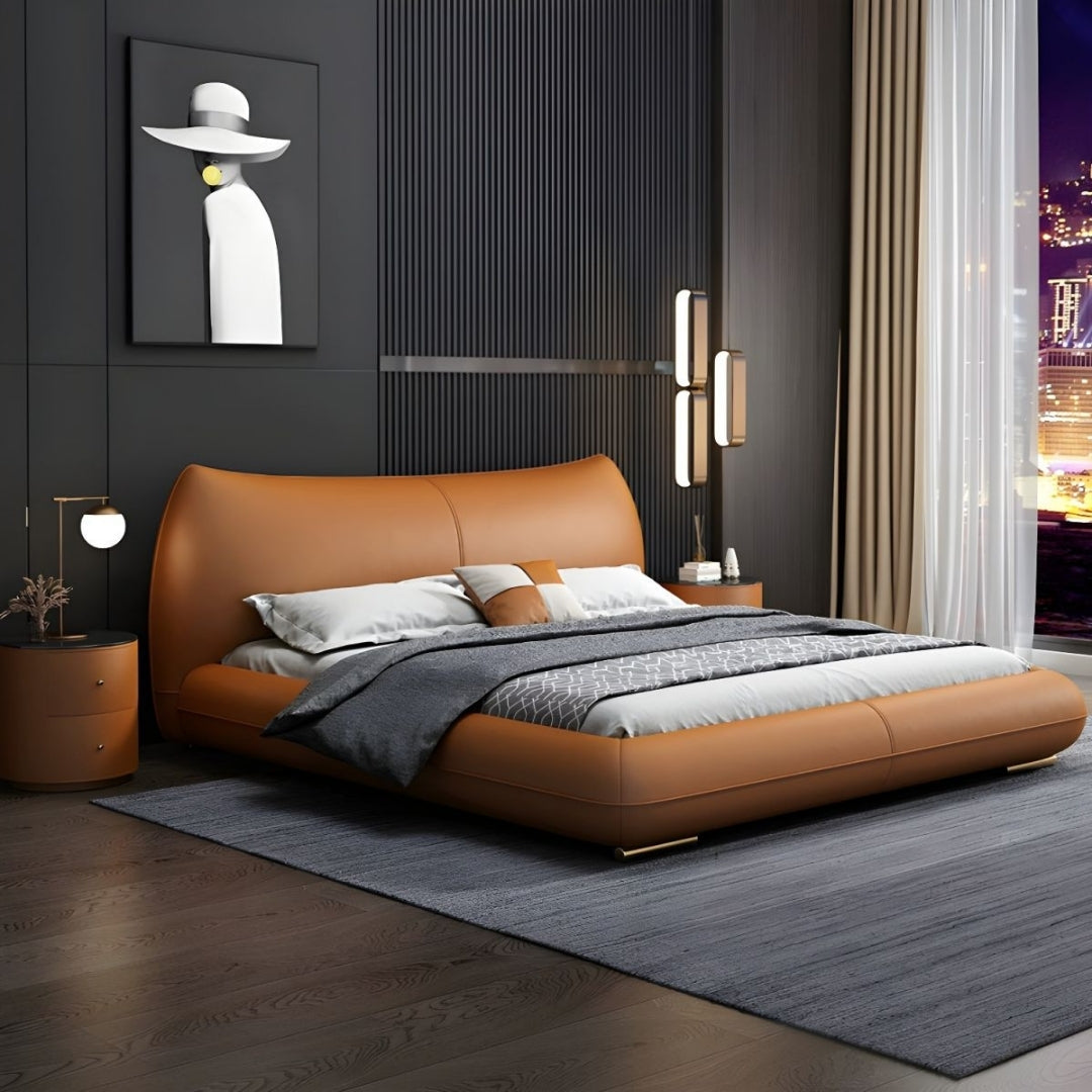 Luxe Tan Modern Leather Bed