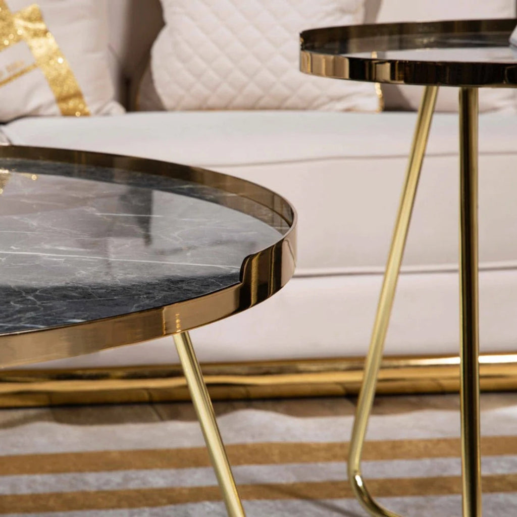 Golden Edge Black Marble Coffee Table Duo

