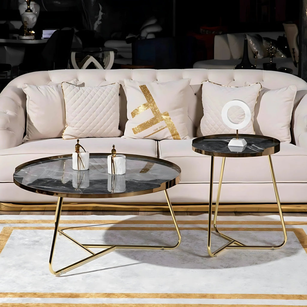 Golden Edge Black Marble Coffee Table Duo

