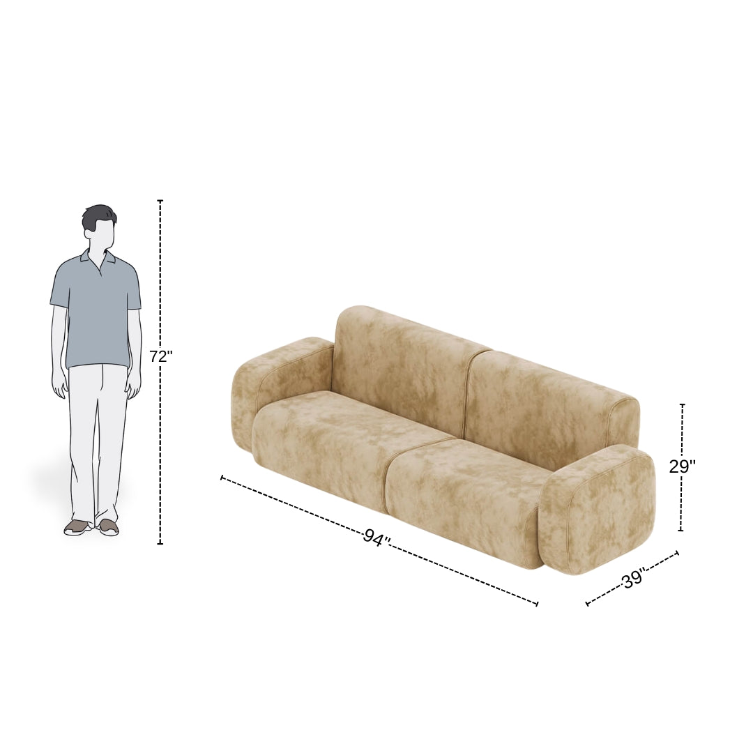 3 Seater Light Tan Sofa With Cushion Upholstery
