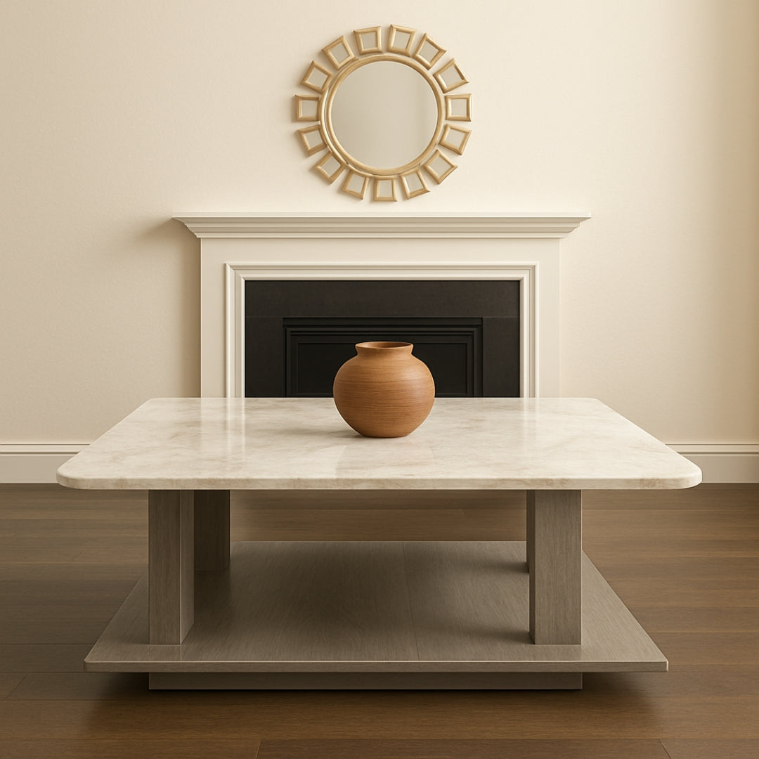 Dual-Layer Modern Coffee Table with Marble Finish