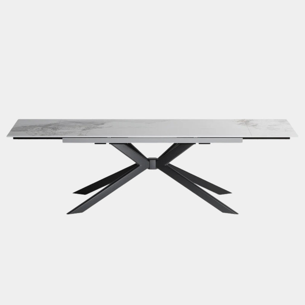 8 Seater White Sintered Stone Rectangular Dining Table With Angular Base 