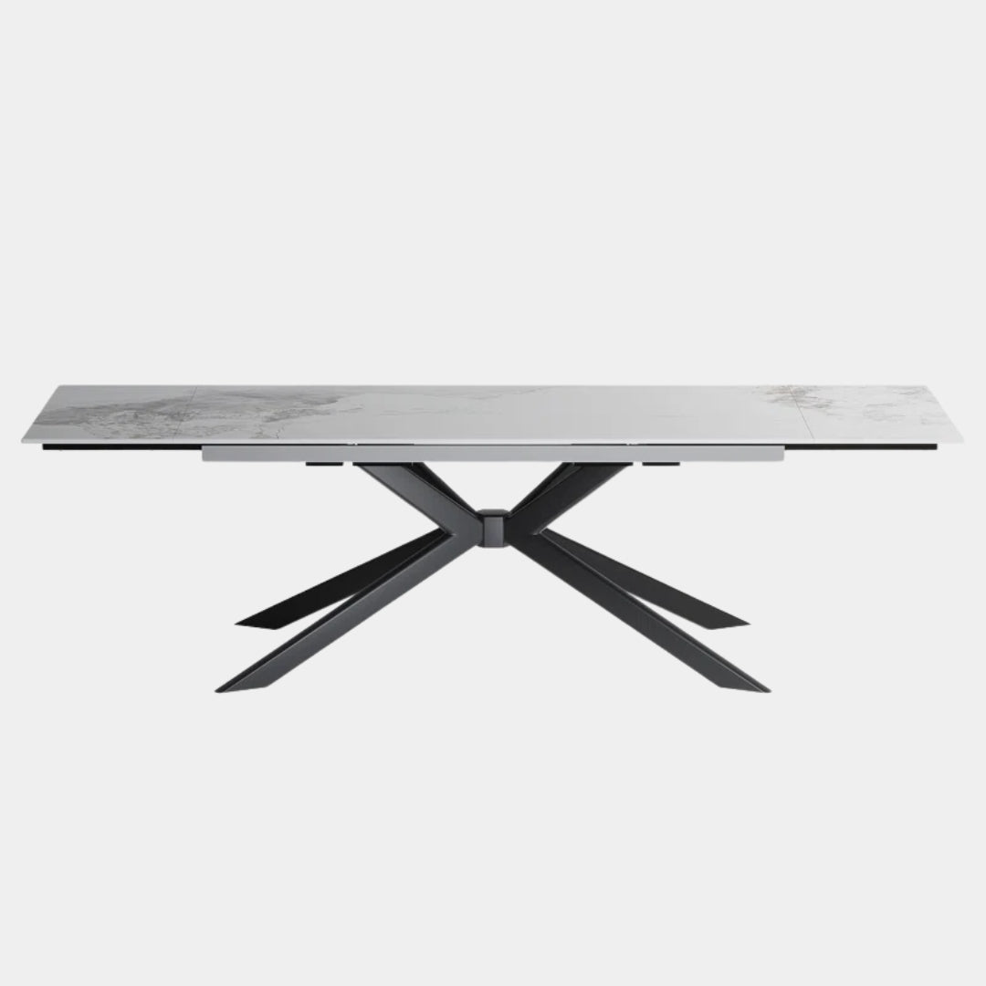 8 Seater White Sintered Stone Rectangular Dining Table With Angular Base 