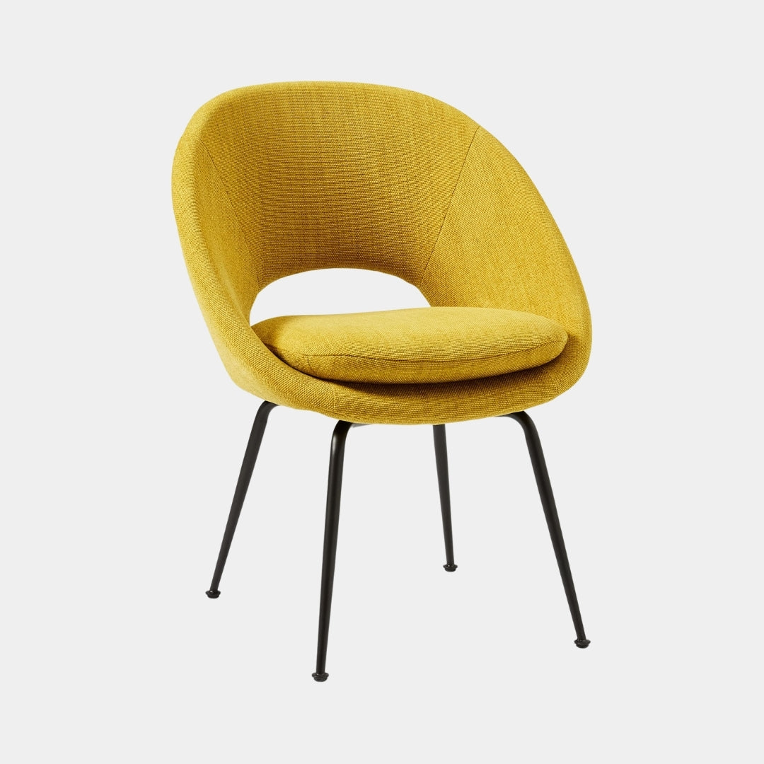 Contemporary Curved Yellow Upholstered Dining Chair

