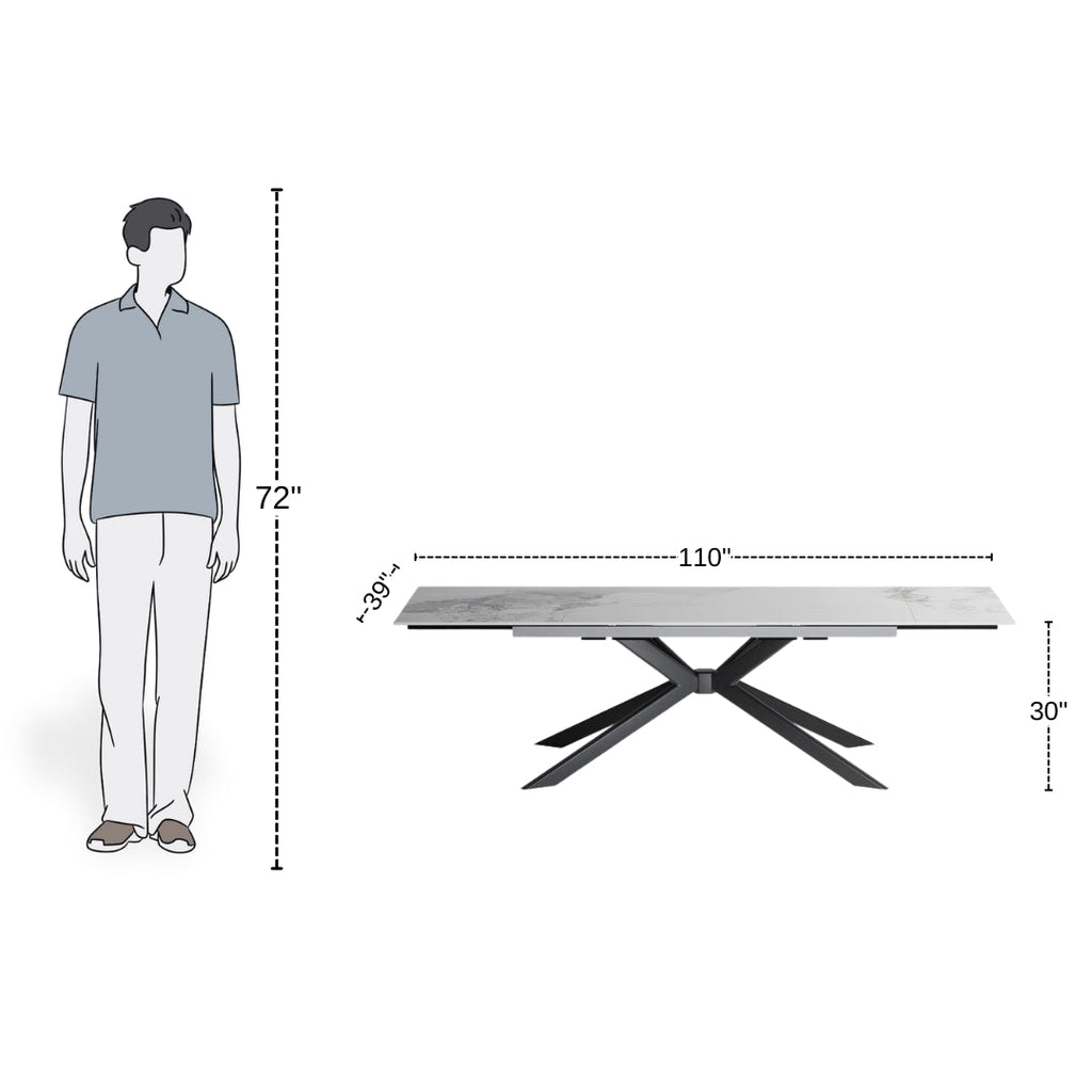 8 Seater White Sintered Stone Rectangular Dining Table With Angular Base 
