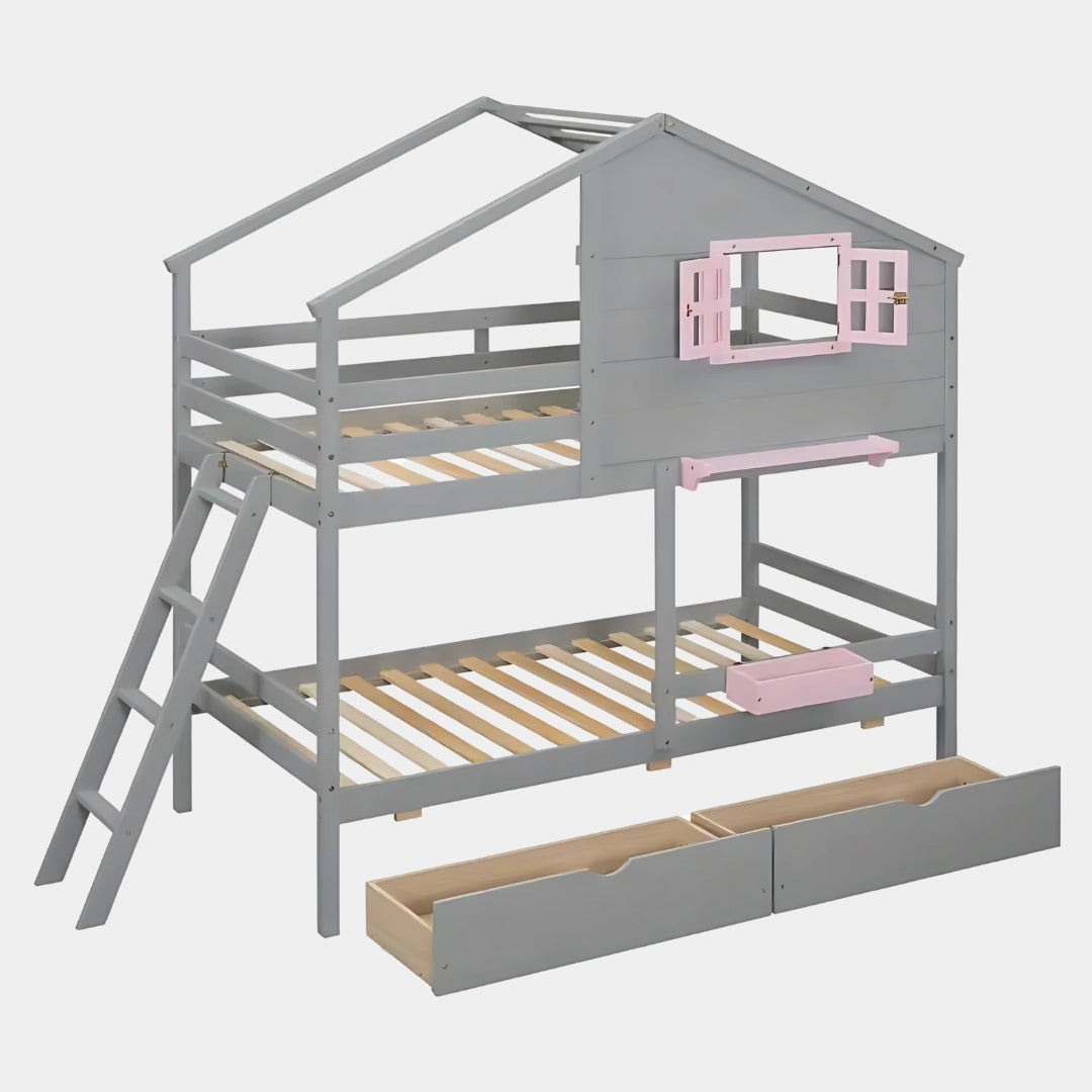 Twin Over Twin Kids Bunk Bed With Drawers