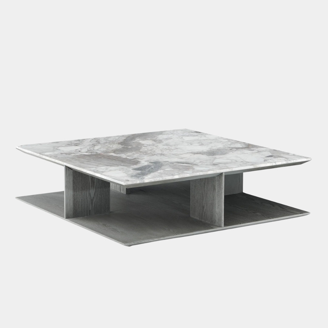Dual-Layer Modern Coffee Table with Marble Finish