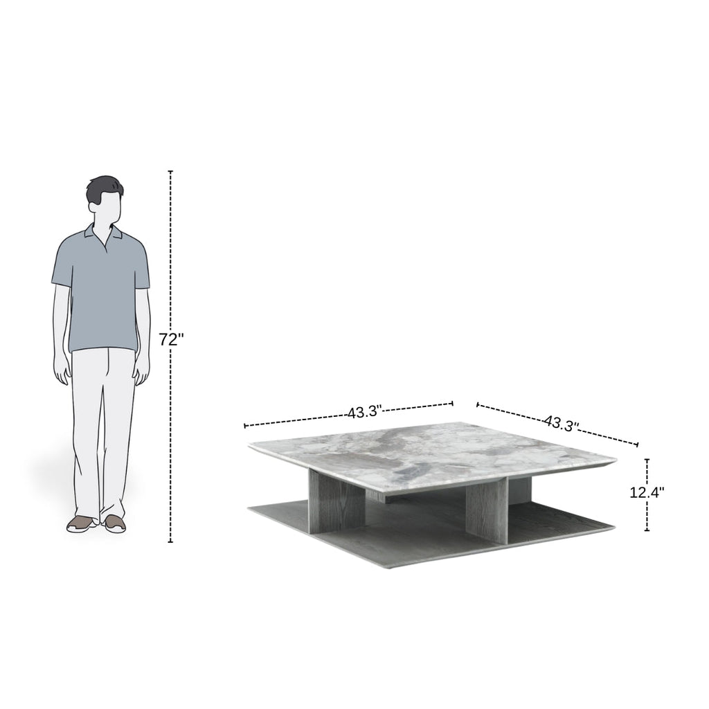 Dual-Layer Modern Coffee Table with Marble Finish