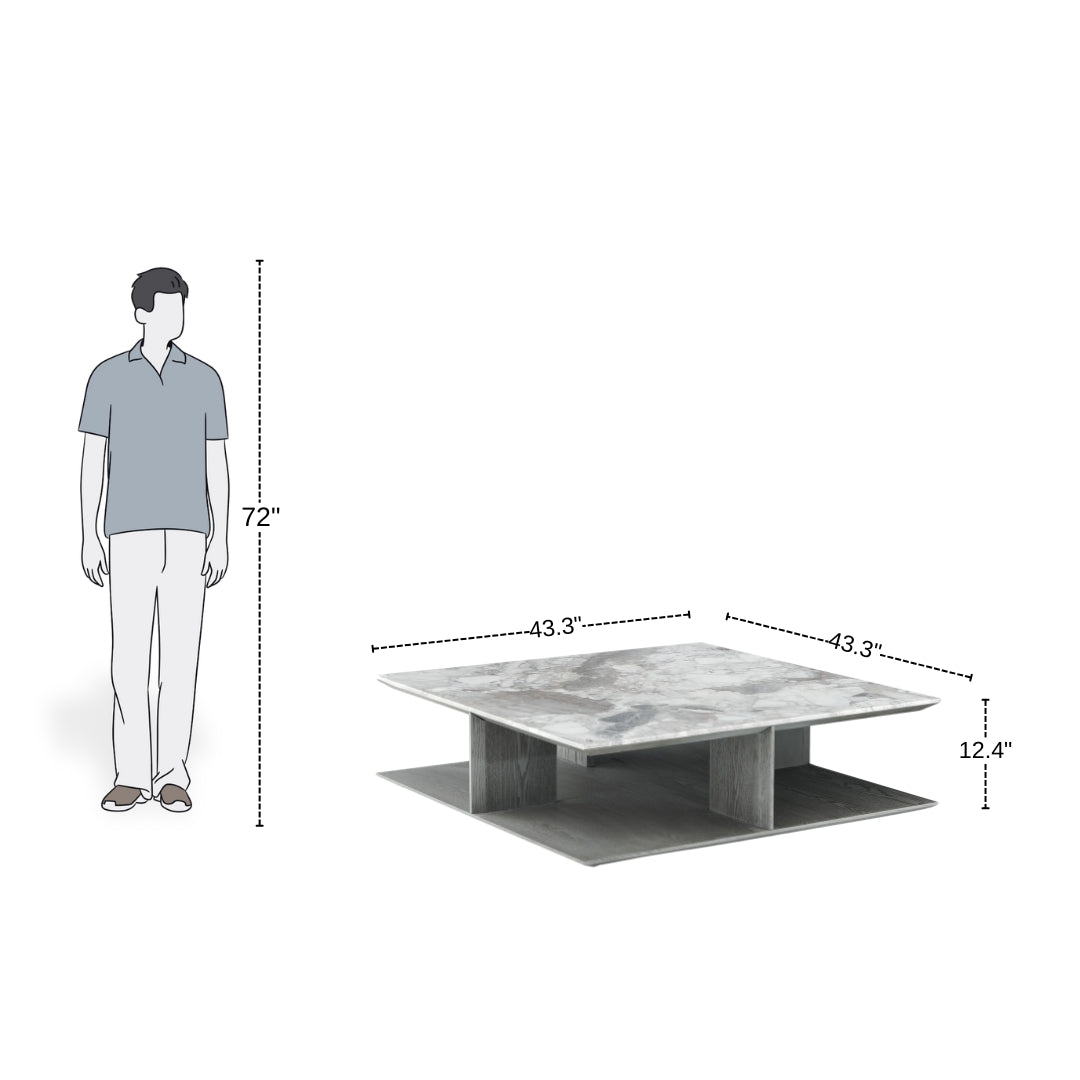 Dual-Layer Modern Coffee Table with Marble Finish