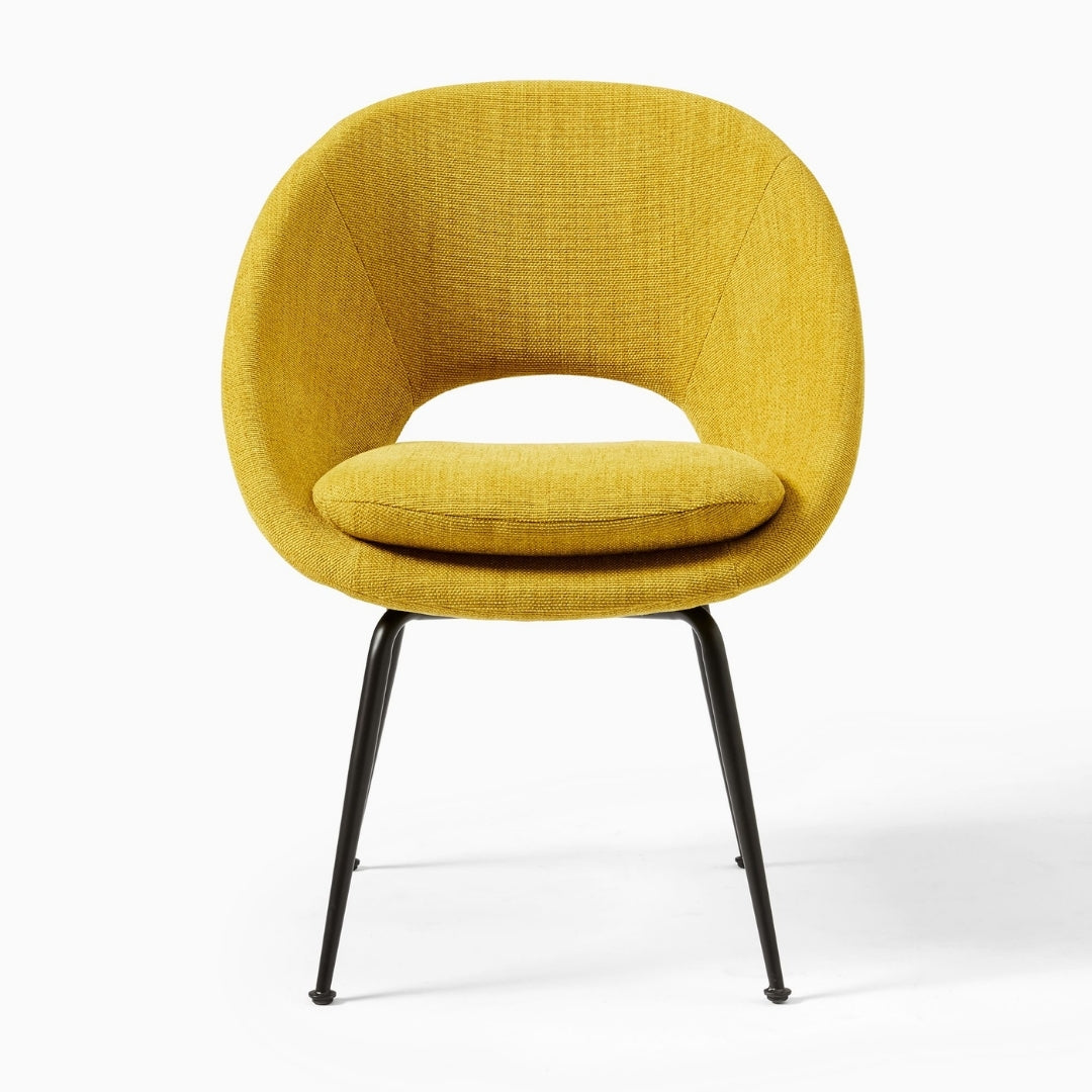 Contemporary Curved Yellow Upholstered Dining Chair

