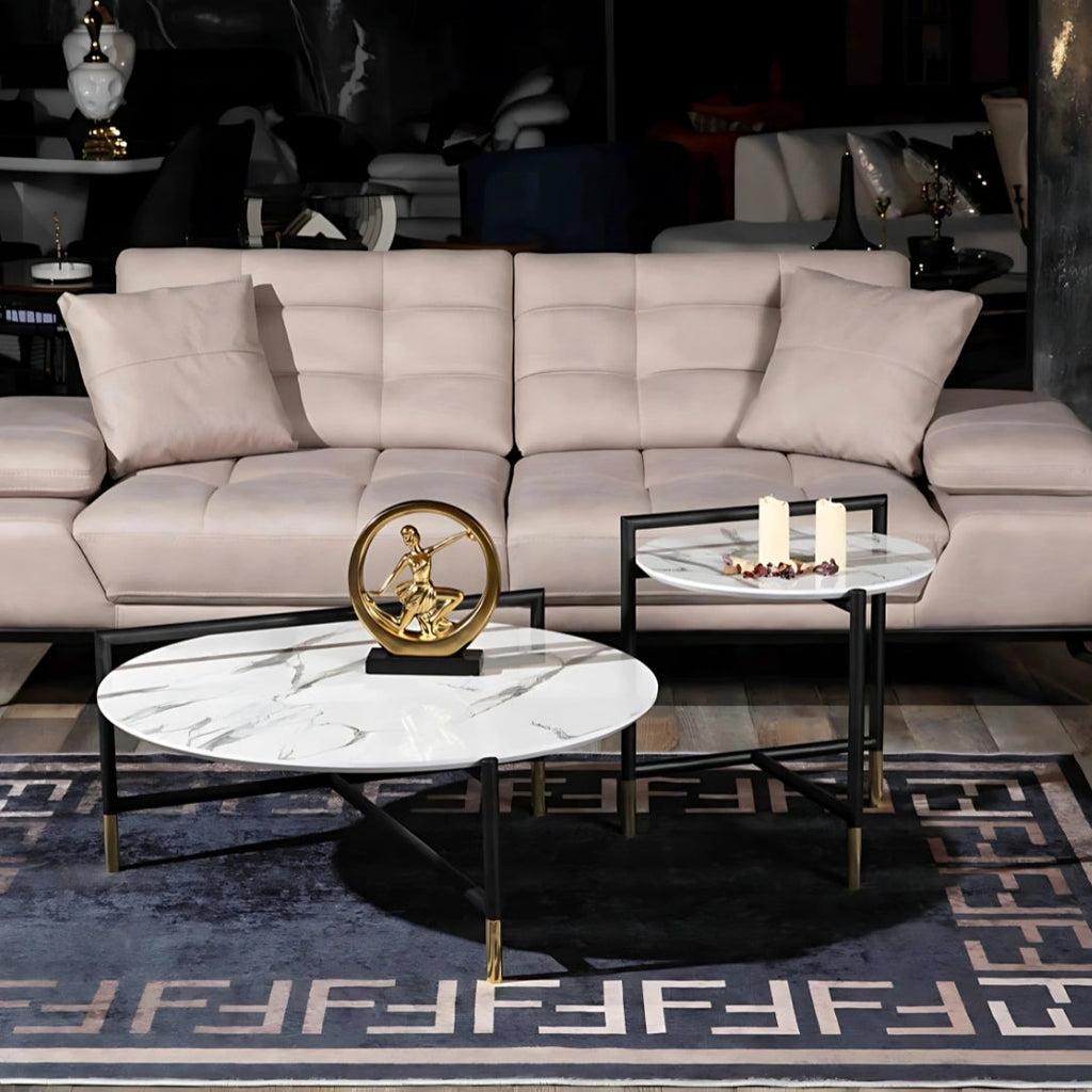 Modern Elegance White Marble Coffee Table Set