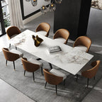 8 Seater White Sintered Stone Rectangular Dining Table With Angular Base 