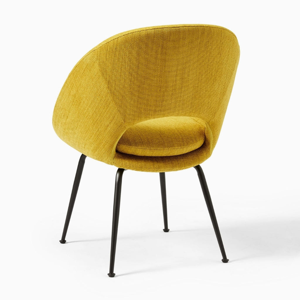 Contemporary Curved Yellow Upholstered Dining Chair

