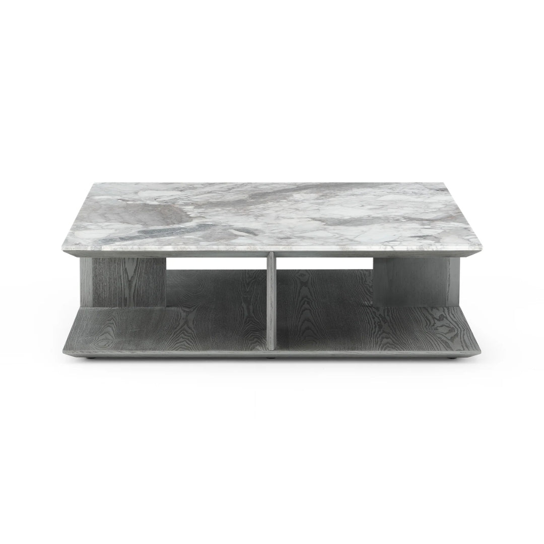 Dual-Layer Modern Coffee Table with Marble Finish