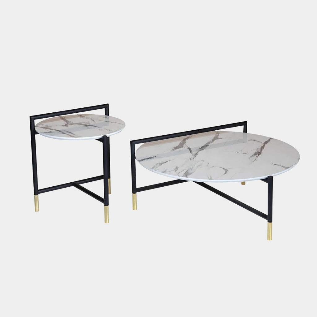 Modern Elegance White Marble Coffee Table Set