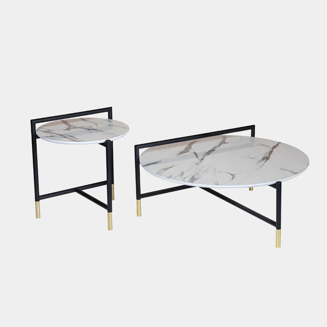 Modern Elegance White Marble Coffee Table Set