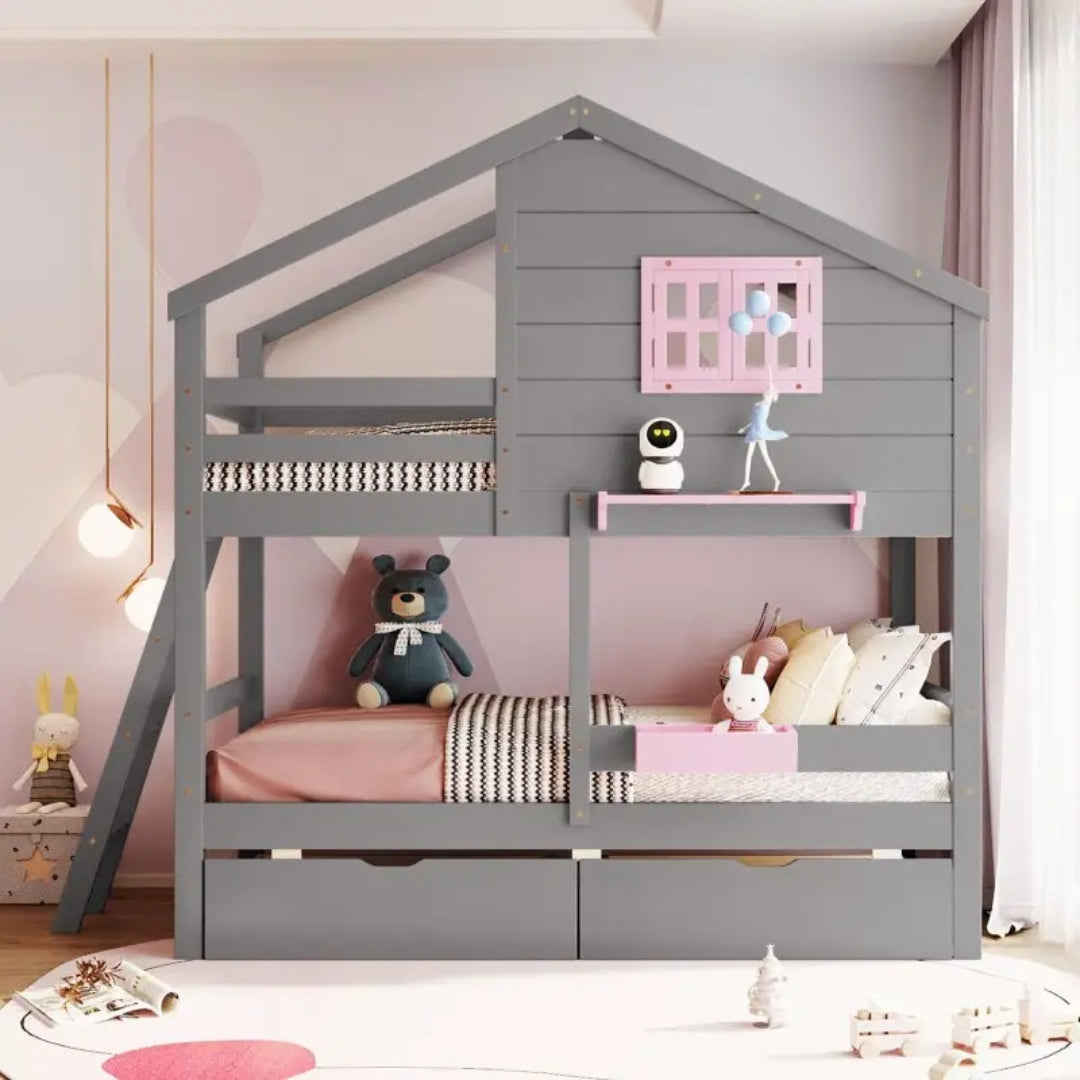 Twin Over Twin Kids Bunk Bed With Drawers