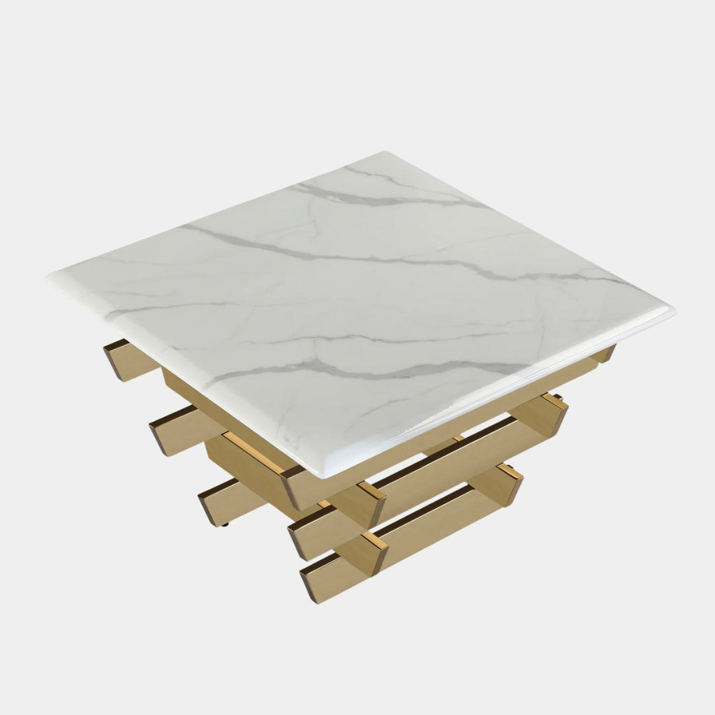 Modern Criss-Cross Legged Marble Coffee Table