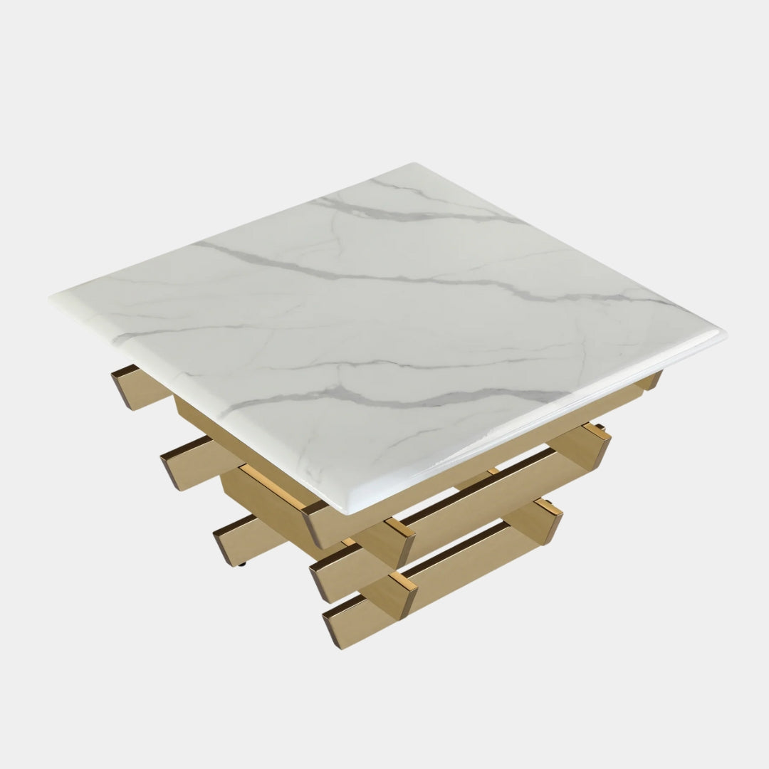 Modern Criss-Cross Legged Marble Coffee Table