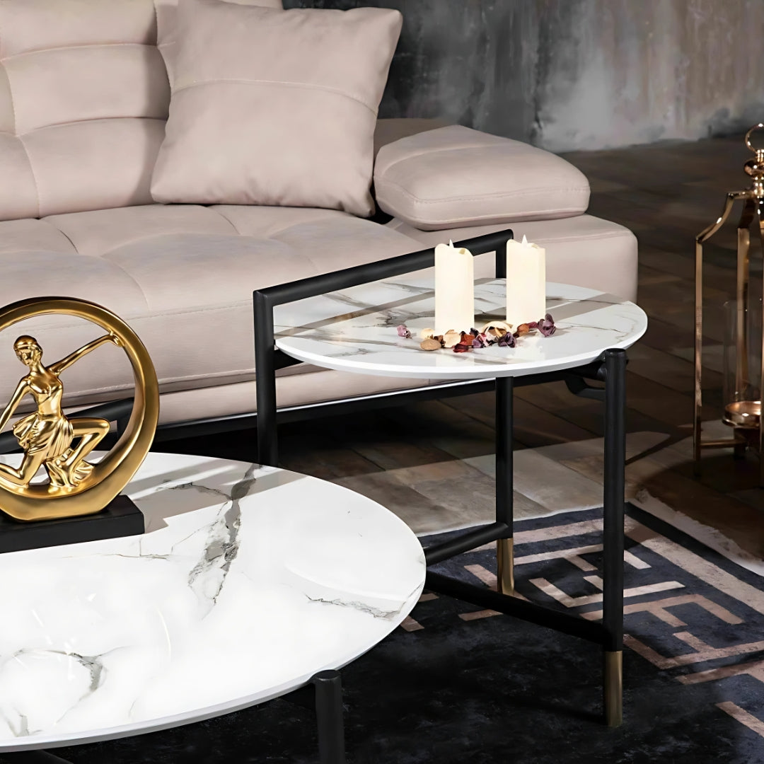 Modern Elegance White Marble Coffee Table Set