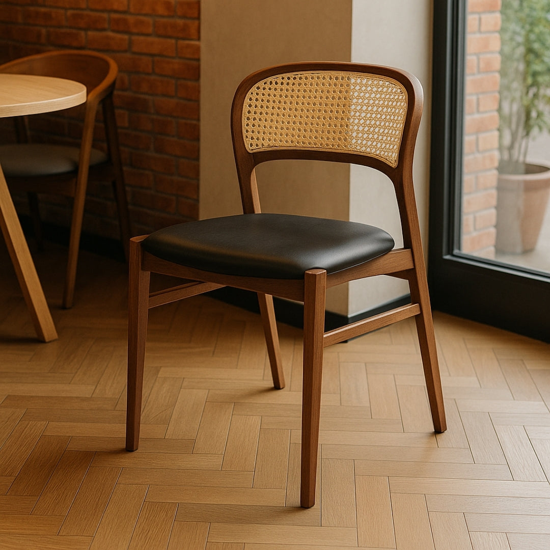 Classic Rattan & Leather Dining Chair