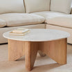 White Marble Round Coffee Table with Solid Wood Legs